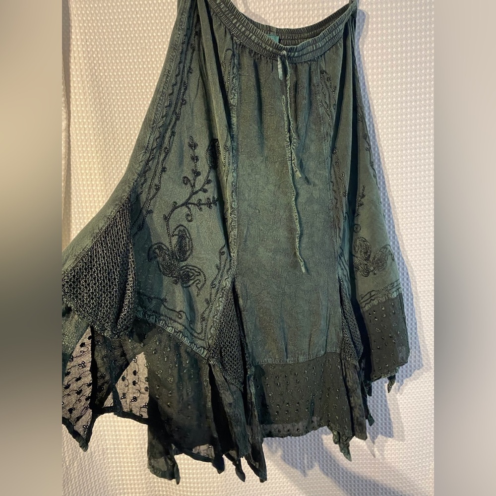 Kirat Green Fairycore Boho Skirt Festival Coachella Cottagecore Lace Tiered